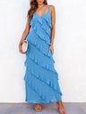Ruffle Backless And Slit V-neck Suspenders Maxi Dresses