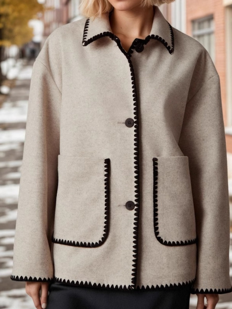 Liber Autumn women's contrast color button pocket patchwork jacket