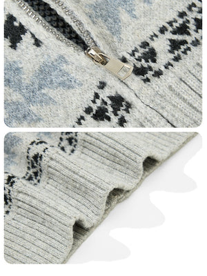 Fair Isle Contrasting Colors Jacquard Preppy Style Knitted Cardigan