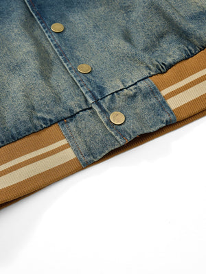 Retro Washing Letter Embroidery Baseball Uniform Denim Jacket