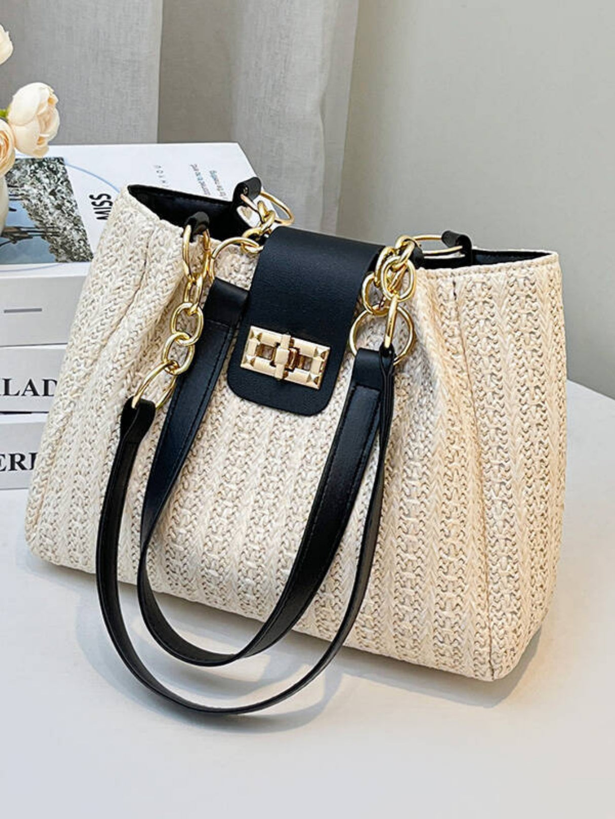 Holiday Straw Tote Bag