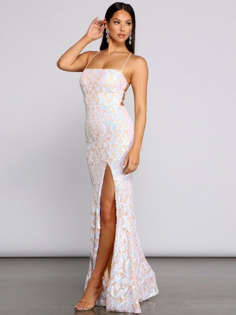 Liber Spring Women's Sequins Slit Maxi Dresses