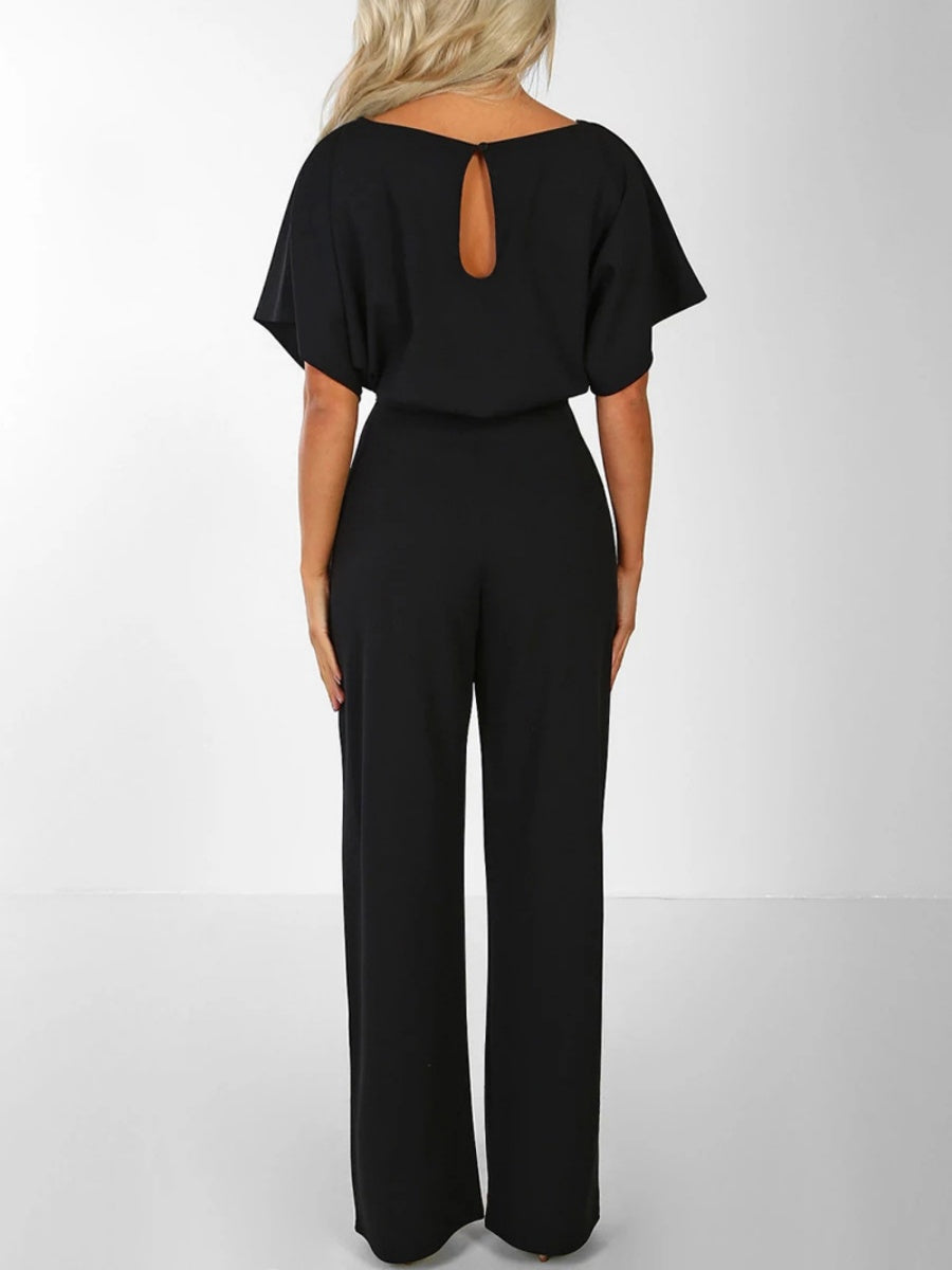 Summer Button-up Tie-front Short-sleeved Jumpsuit