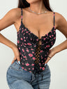 Printed Fish Bones Splicing Lace-up Cutout Bra Camisoles