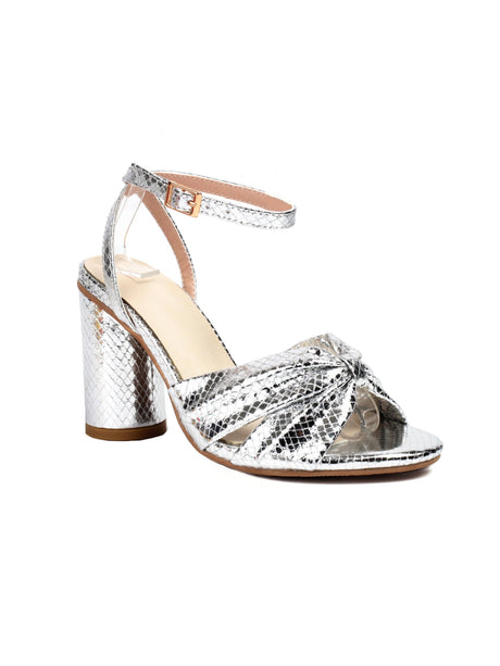 Brightly Colored Embossed High-heeled Sandals