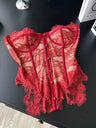 Lace Trim Fish Bones Splicing Button Cutout Bra Camisoles