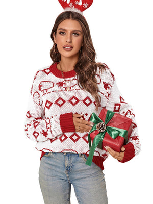 Christmas Red And White Knitted Long-sleeved Round Neck Bottoming Shirt Top Sweater