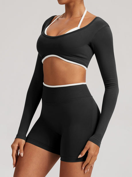 Seamless Faux Two-Piece Exercise And Fitness Yoga Long-sleeved Top
