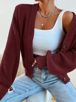 Vertical Thread V-neck Loose Fit Cardigans