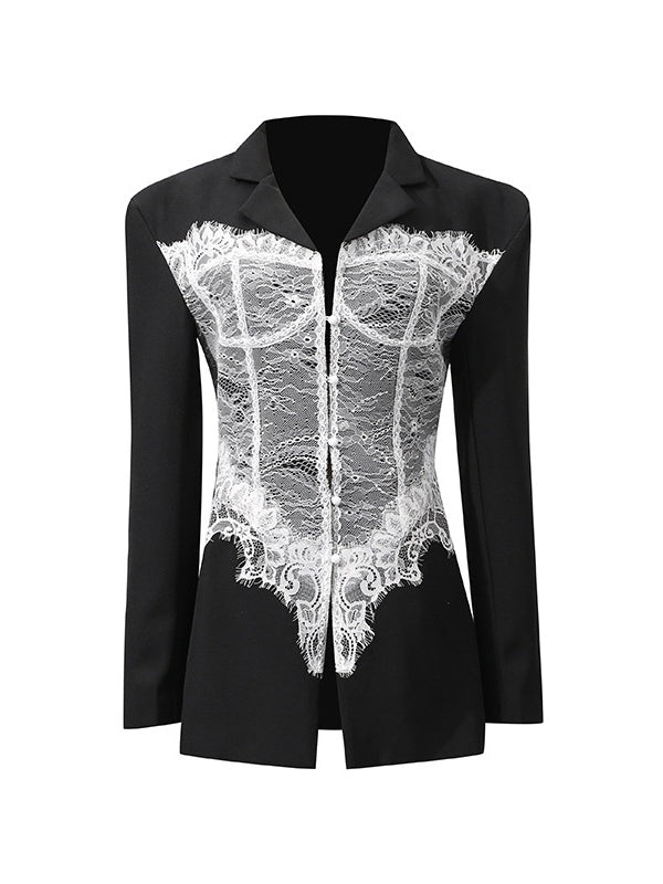 Lace-trimmed V-neck Suit Jacket