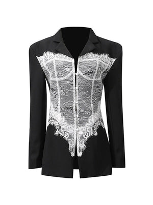 Lace-trimmed V-neck Suit Jacket