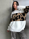 Liber Autumn women's leopard print clothing Raglan sleeve paneled pullover sweater