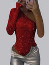 One-shoulder Tight-fitting Rhinestone Sequined Bodysuits