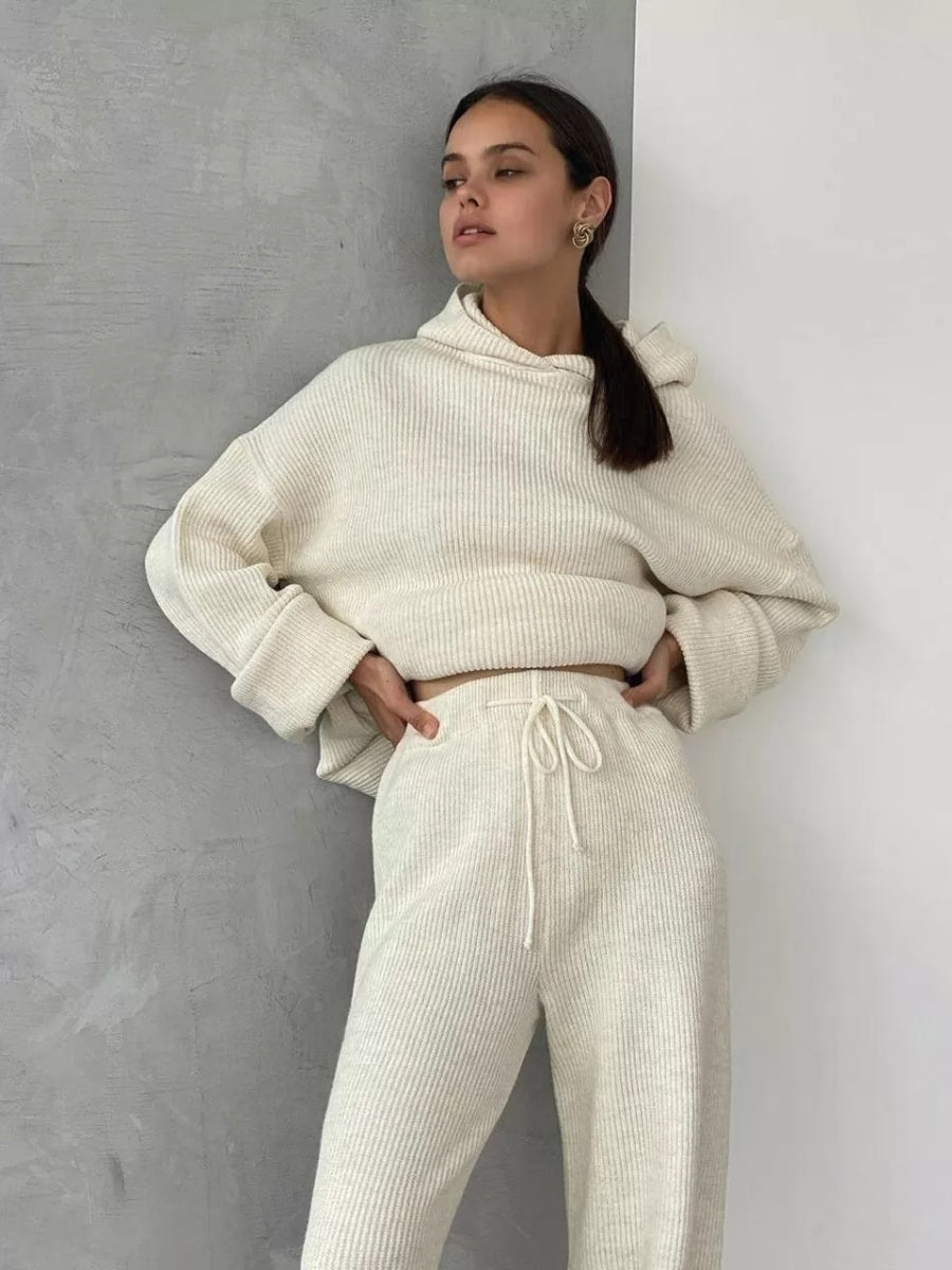 Liber Autumn women's hooded solid color sweatshirt long sleeve two-piece suit