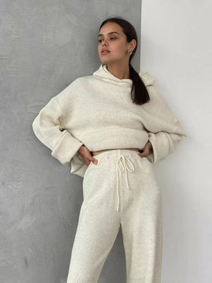 Liber Autumn women's hooded solid color sweatshirt long sleeve two-piece suit