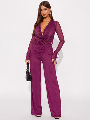 Mesh Halter Neck Tie Long-sleeved Top And Slim-fit Trousers Two-piece Set