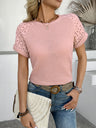 Openwork Lace Crew Neck Patchwork Cropped T-shirt