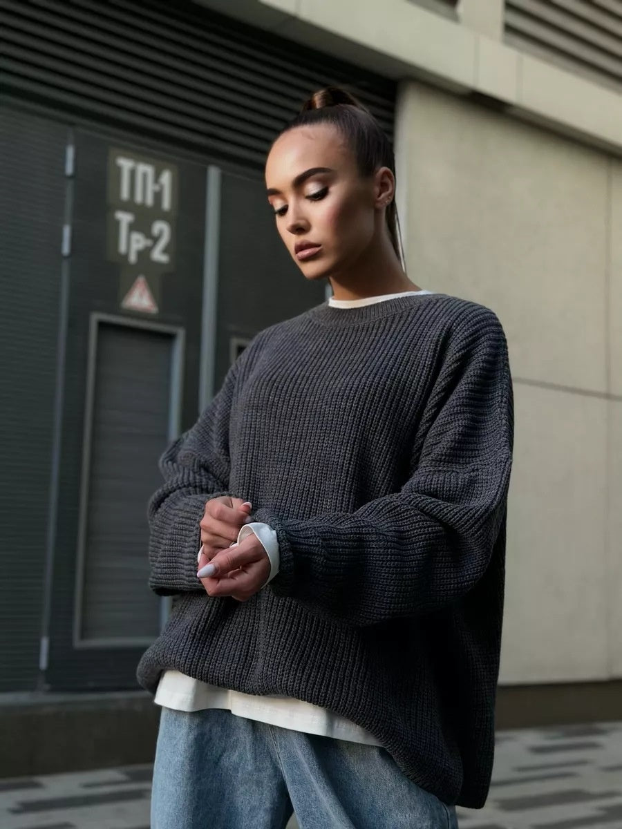 Liber Autumn women's plain solid color pullover long-sleeved sweater