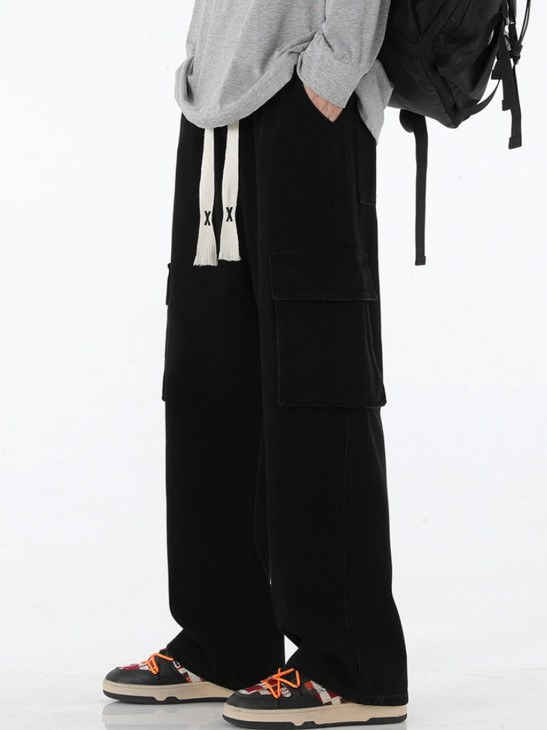 Smoky Gray Tooling Drawstring Straight Jeans