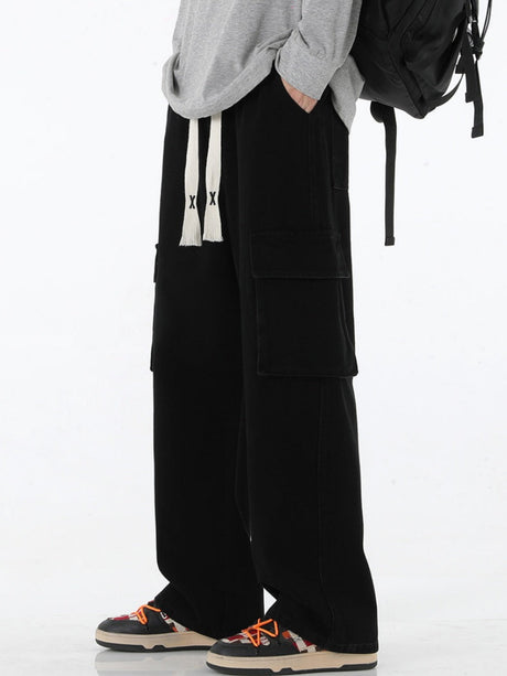 Smoky Gray Tooling Drawstring Straight Jeans