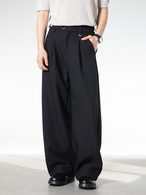 Adjustable Waist Stereo Gathering Straight-fit Dress Pants