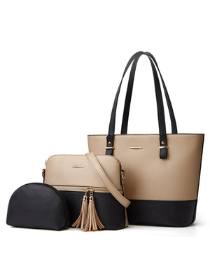 Color-blocked Tote Bag 3-piece Set