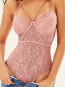 Lace Patchwork See-through Straps Fishbone Body Shaping Suspender Bodysuit