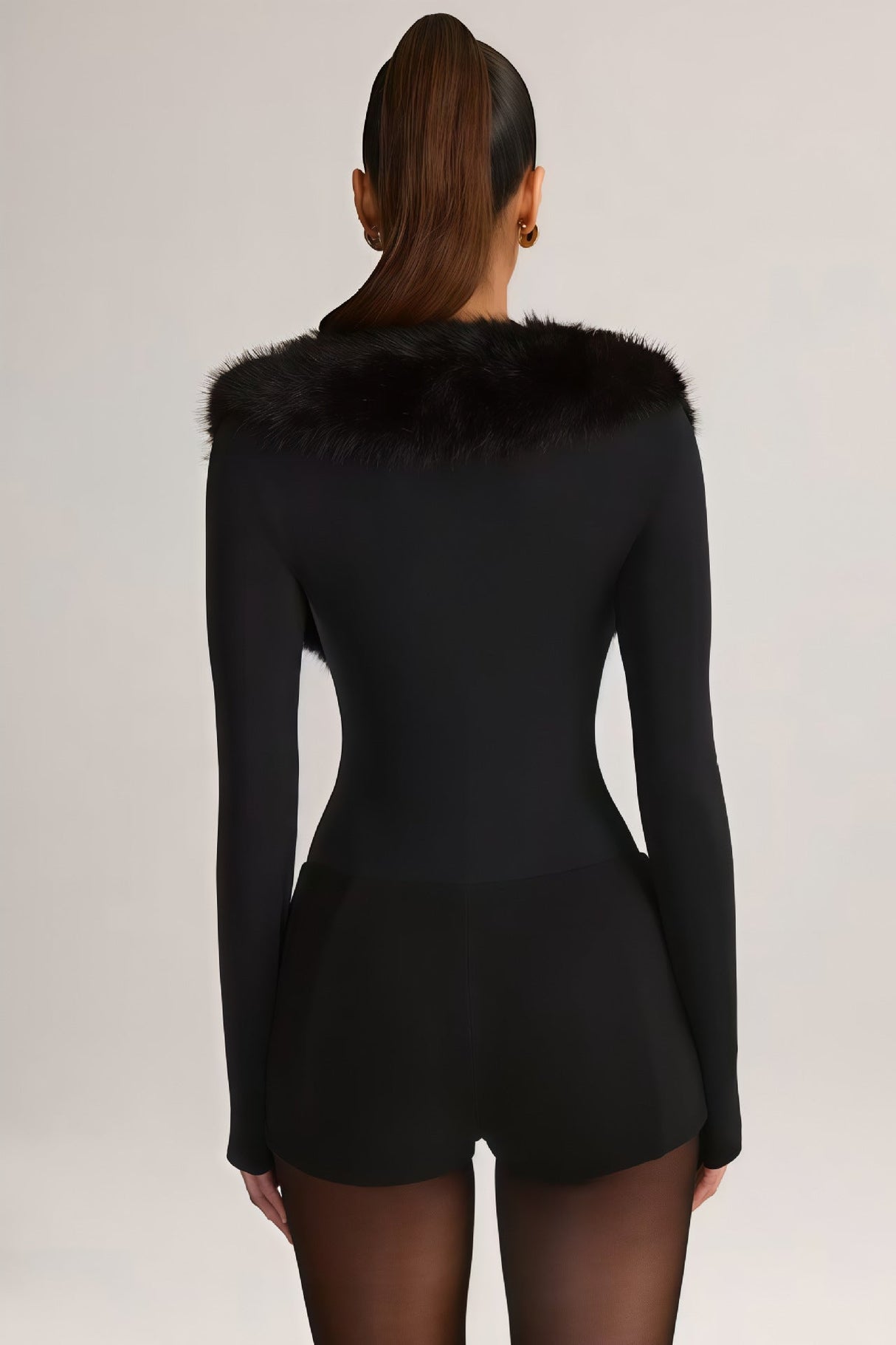 Faux Fur Collar Sexy Slim Fit Dinner Party Bodysuit