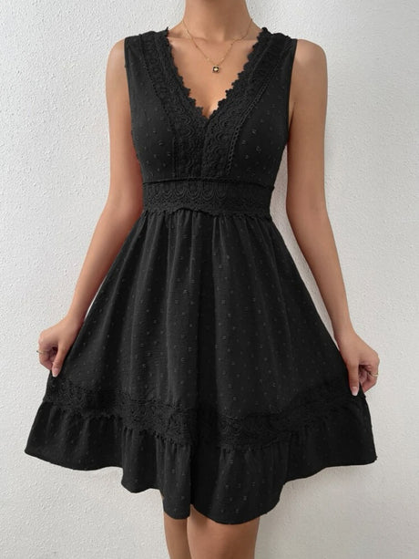 Lace Patchwork Hollow Out Backless Strappy V-neck Sleeveless Mini&Short Dresses