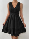 Lace Patchwork Hollow Out Backless Strappy V-neck Sleeveless Mini&Short Dresses