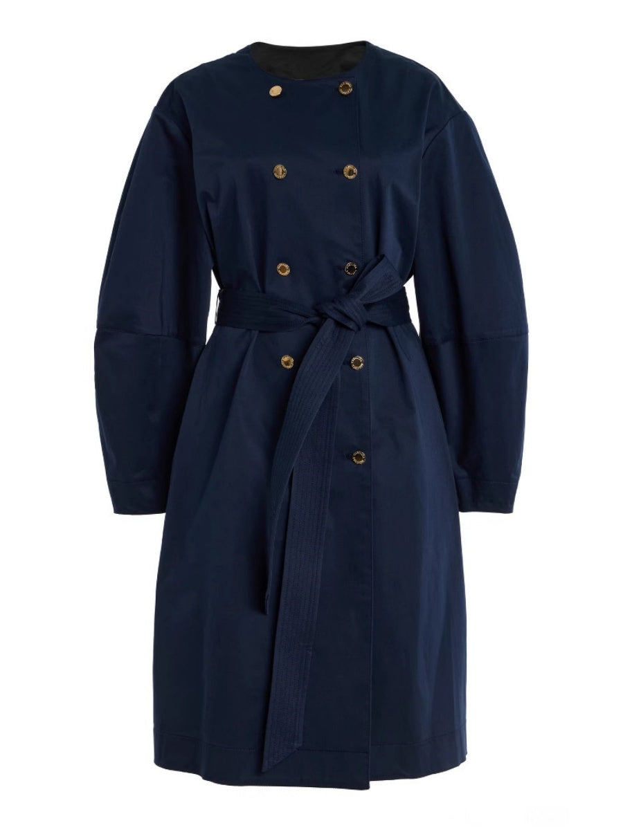 Liber Autumn Women's Button Belt Coat Overcoat Leg of Mutton Sleeve Short Dress