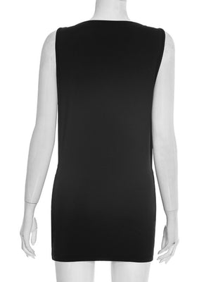 Hollowed-out Chicken Eye Round Neck Sleeveless Mini&Short Dresses