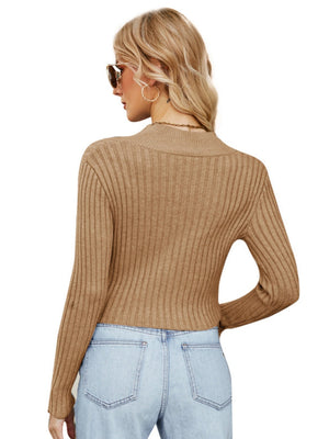 Liber Autumn women's zipper v-neck long-sleeved tight cardigan sweater