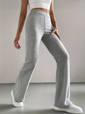 Ribbed Knit Flared Pants Solid Color Casual Pants Slim Fit Yoga Pants