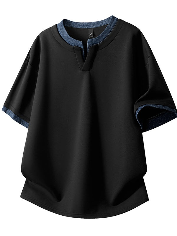Layered-look Color-blocked Loose-fit T-shirts