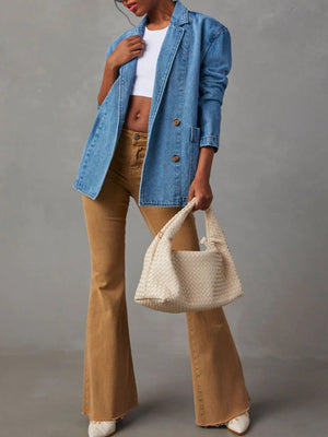 Lapel Buttons Denim Jacket Blazers