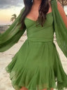 V-neck Solid Color Sexy Pleated Short Dress