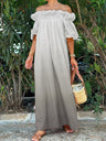 Off-the-shoulder Gradient Print Long Dress With Ruffled Trim