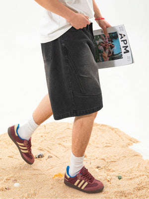 Loose-fit Water-washed Distressed Five Points Denim Shorts