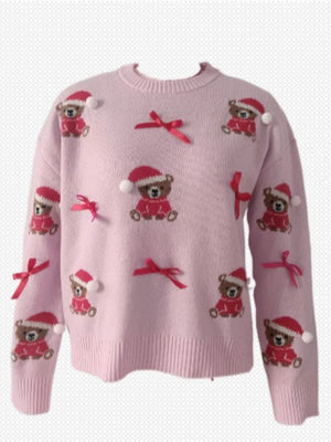 Christmas Little Bear Bow Crew Neck Headgear Sweaters