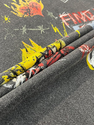 Printed Personal Interests Punk Graffiti Washing And Aging Edging Long-sleeved T-shirt