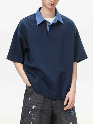 Notch-Collar Color-blocked Loose-fit POLO Shirt