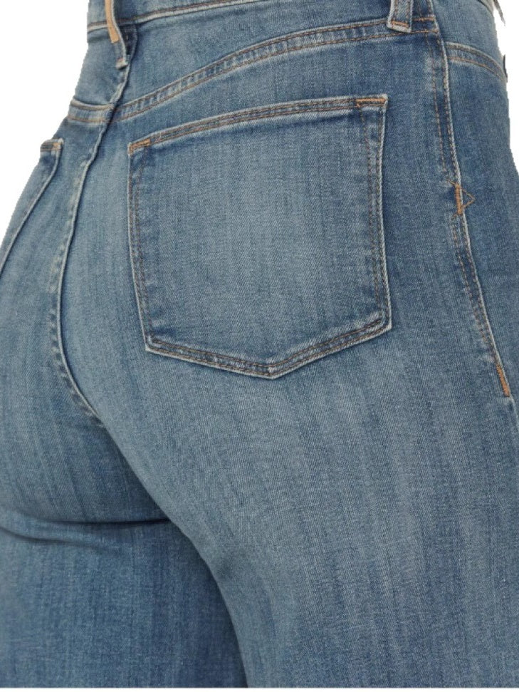 Distressed Drape Stretch Straight Leg Jeans