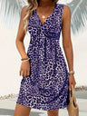 Leopard Print Knot V-neck Sleeveless Mini&Short Dresses