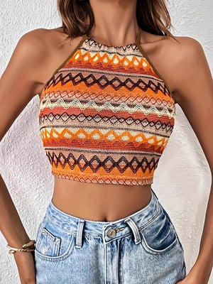 Slim-fit Backless Striped Halter Top