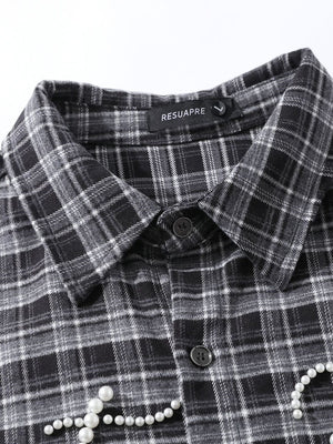Liber Autumn Neutral wear Beading Plaid Shirts