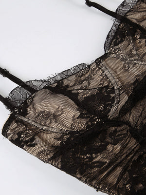 Lace Patchwork Chest Pleats Slip Dress Hot Girl With Exposed Back And Slit Mesh Maxi Dresses