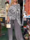 Printed Chiffon Crew Neck Short Sleeve Pants 2-piece Sets