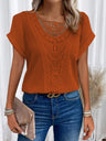 Openwork Lace Crew Neck Patchwork Cropped T-shirt