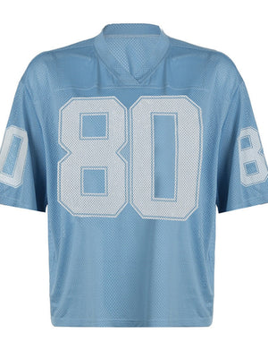 Contrasting Colors Number V-neck, Loose, Casual Basic T-shirts